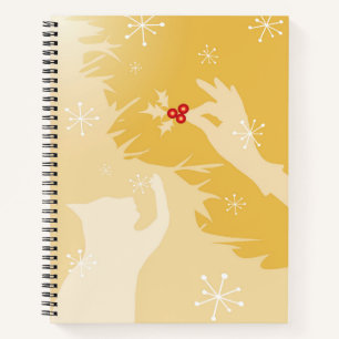 White Cat & Holly, Gold Notebook Notizbuch