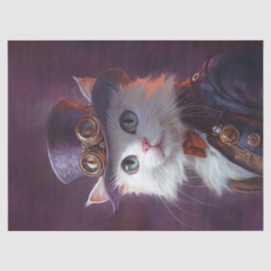 White Cat in Steampunk Costume Decoupage Seidenpapier