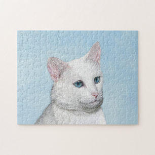White Cat Malerei - Niedliche Original Cat Art