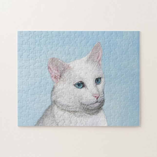 White Cat Malerei - Niedliche Original Cat Art (Horizontal)