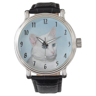 White Cat Malerei - Niedliche Original Cat Art Armbanduhr