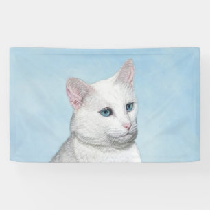 White Cat Malerei - Niedliche Original Cat Art Banner