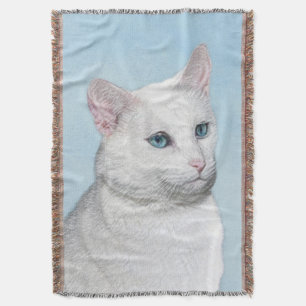 White Cat Malerei - Niedliche Original Cat Art Decke