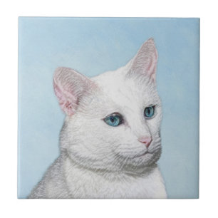 White Cat Malerei - Niedliche Original Cat Art Fliese