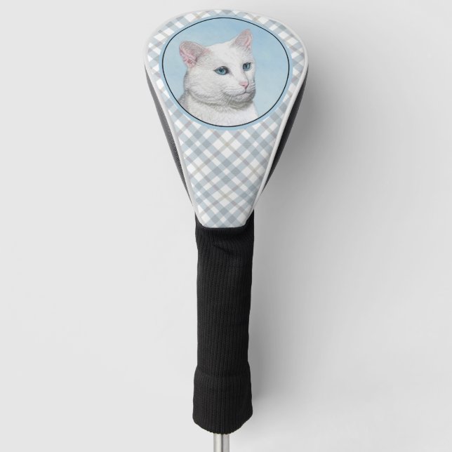 White Cat Malerei - Niedliche Original Cat Art Golf Headcover (Vorderseite)