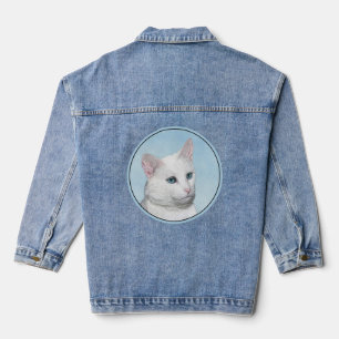 White Cat Malerei - Niedliche Original Cat Art Jeansjacke