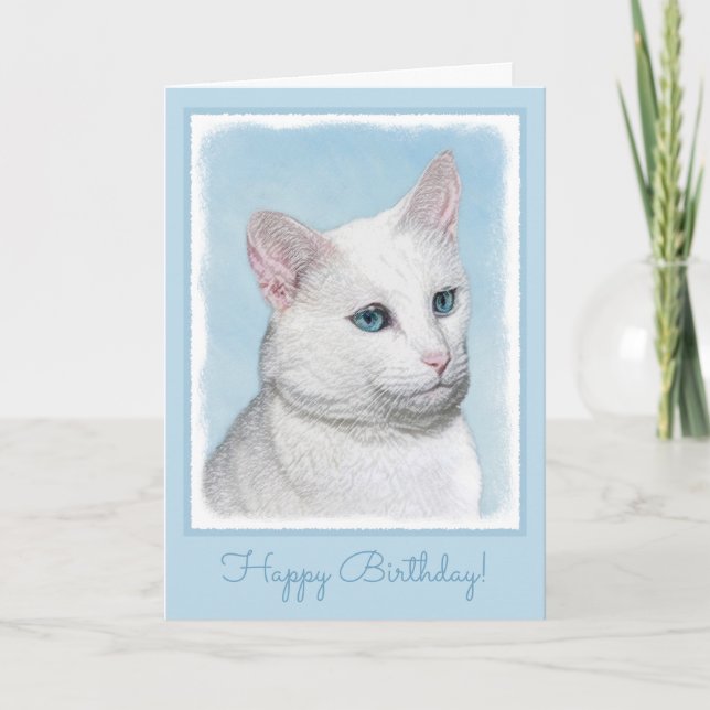 White Cat Malerei - Niedliche Original Cat Art Karte (Vorderseite)