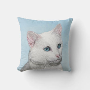 White Cat Malerei - Niedliche Original Cat Art Kissen