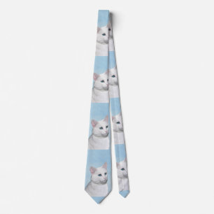 White Cat Malerei - Niedliche Original Cat Art Krawatte