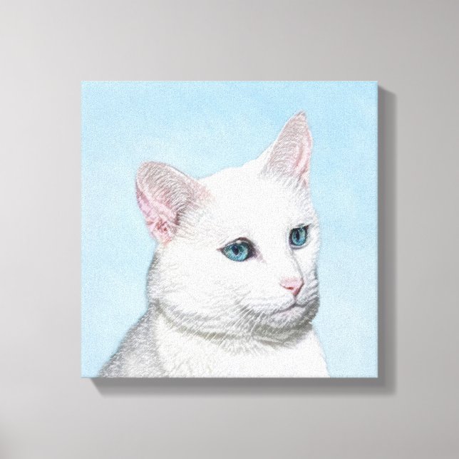 White Cat Malerei - Niedliche Original Cat Art Leinwanddruck (Vorderseite)
