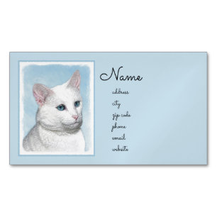 White Cat Malerei - Niedliche Original Cat Art Magnetische Visitenkarte