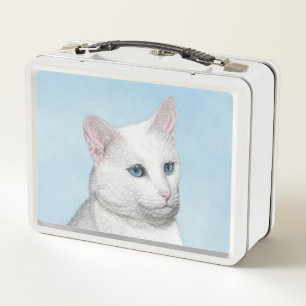 White Cat Malerei - Niedliche Original Cat Art Metall Brotdose