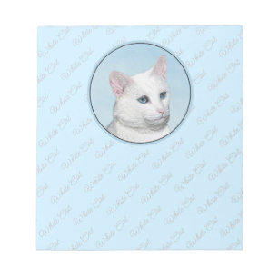 White Cat Malerei - Niedliche Original Cat Art Notizblock