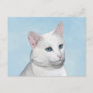 White Cat Malerei - Niedliche Original Cat Art Postkarte