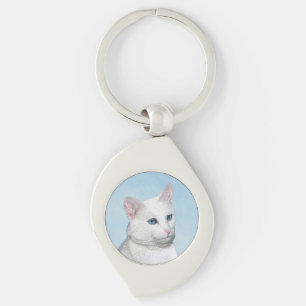 White Cat Malerei - Niedliche Original Cat Art Schlüsselanhänger
