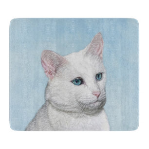 White Cat Malerei - Niedliche Original Cat Art Schneidebrett