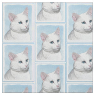 White Cat Malerei - Niedliche Original Cat Art Stoff