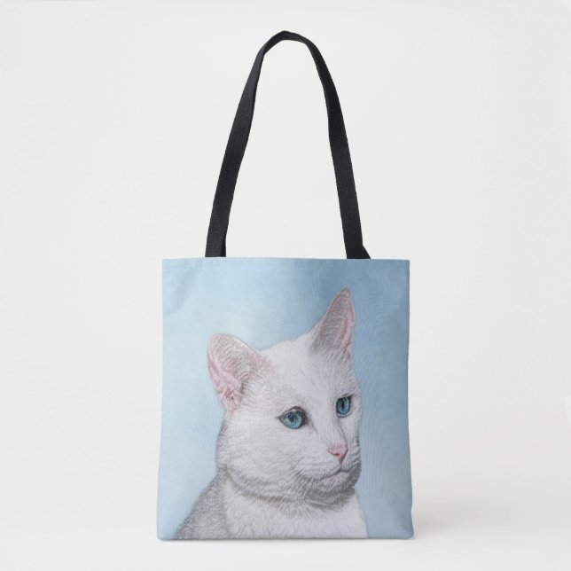 White Cat Malerei - Niedliche Original Cat Art Tasche (Vorderseite)