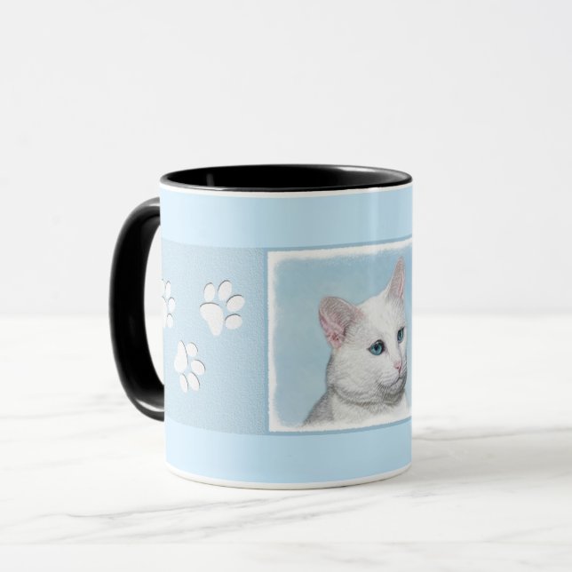 White Cat Malerei - Niedliche Original Cat Art Tasse (Vorderseite Links)