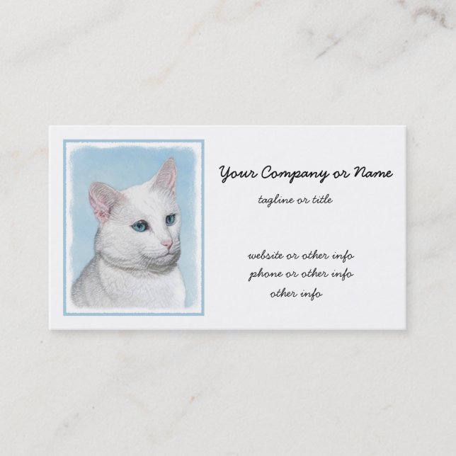 White Cat Malerei - Niedliche Original Cat Art Visitenkarte (Vorderseite)