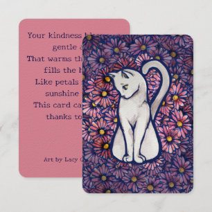 White Cat Mauve Daisies Dankeskarte