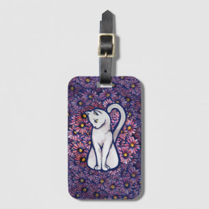White Cat Mauve Daisies Gepäckanhänger