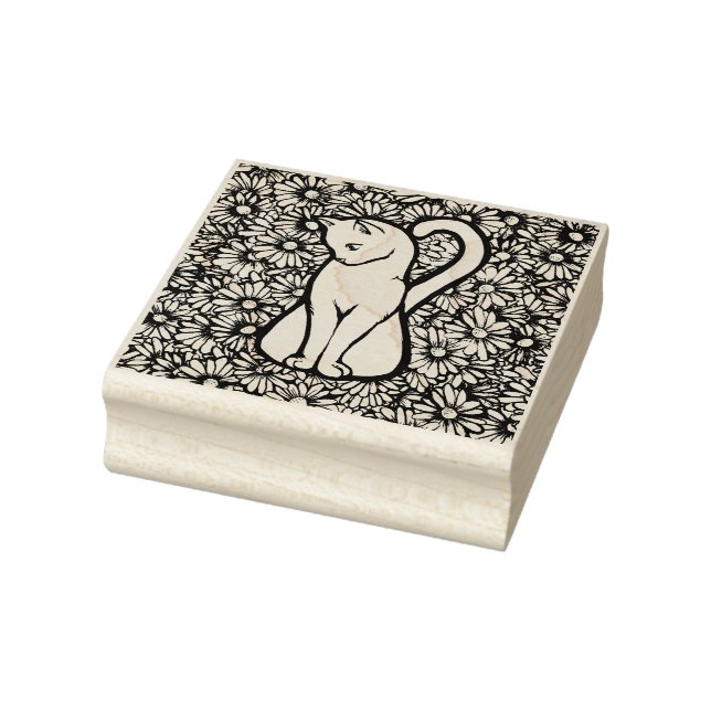 White Cat Mauve Daisies Gummistempel (Stempel)