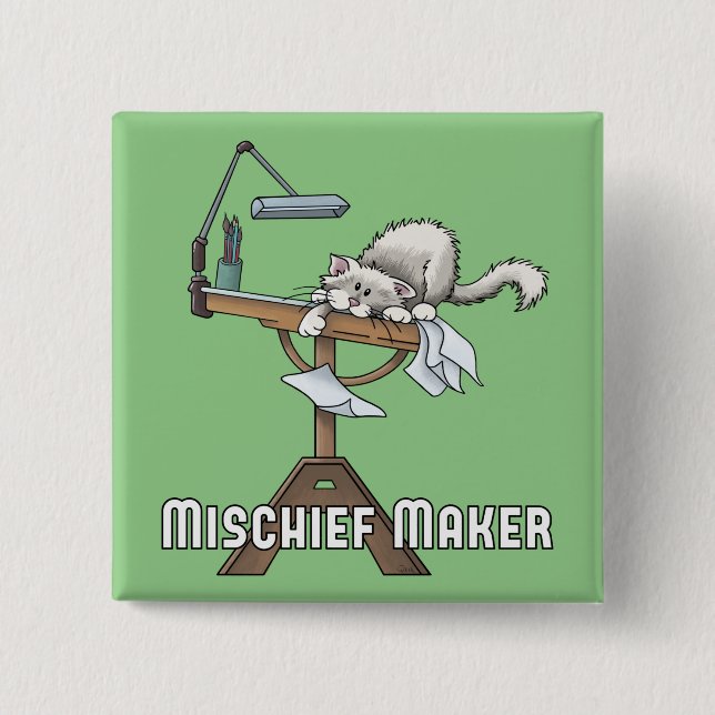 White Cat Mischief Maker Button (Vorderseite)