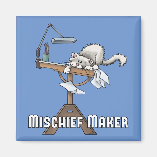 White Cat Mischief Maker Magnet (Vorne)