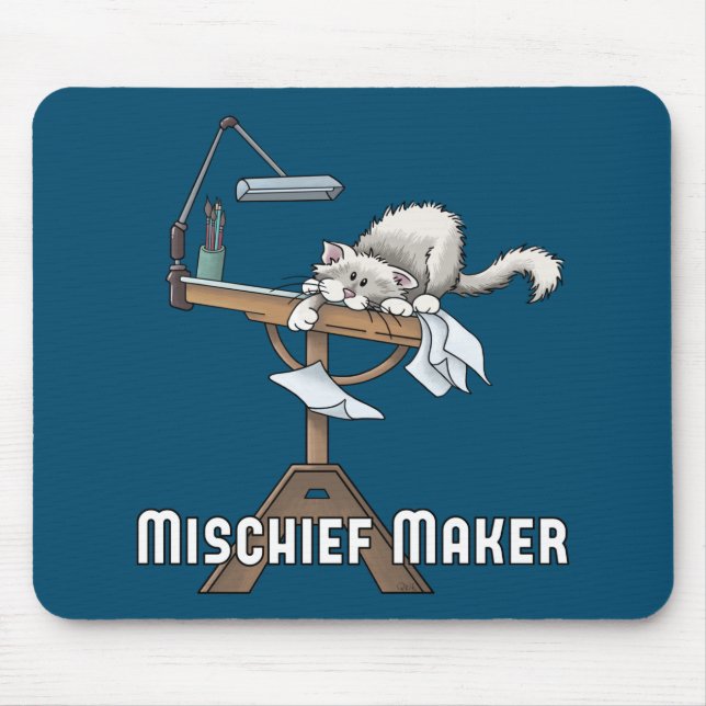 White Cat Mischief Maker Mouse Pad Mousepad (Vorne)