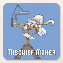 White Cat Mischief Maker Square Paper Untersetzer