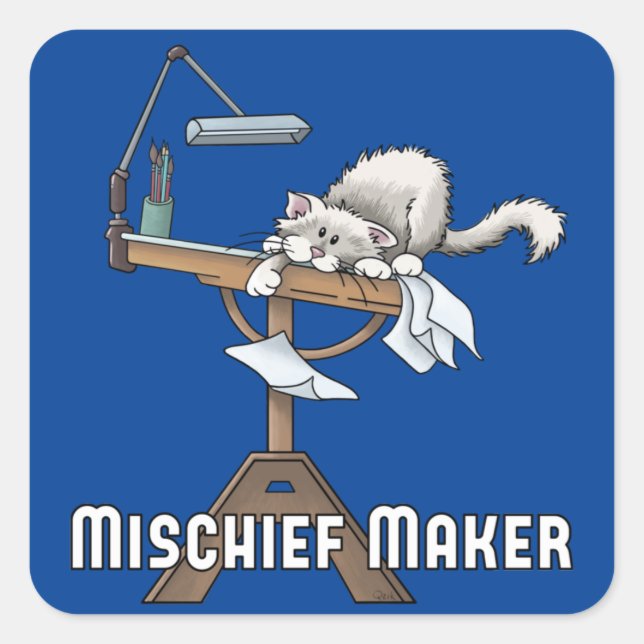 White Cat Mischief Maker Square Sticker (Vorderseite)