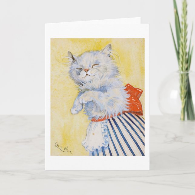 White Cat mit Schürze, Louis Wain Karte (Vorderseite)