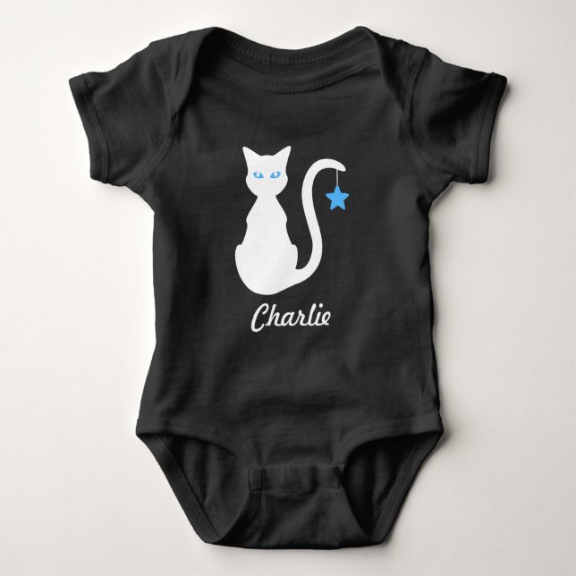 White Cat Name Baby Bodysuit Strampler (Vorderseite)