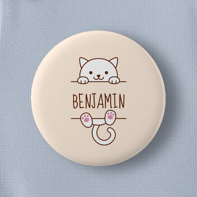 White Cat Peeking hinter Individuelle Name Button (Von Creator hochgeladen)