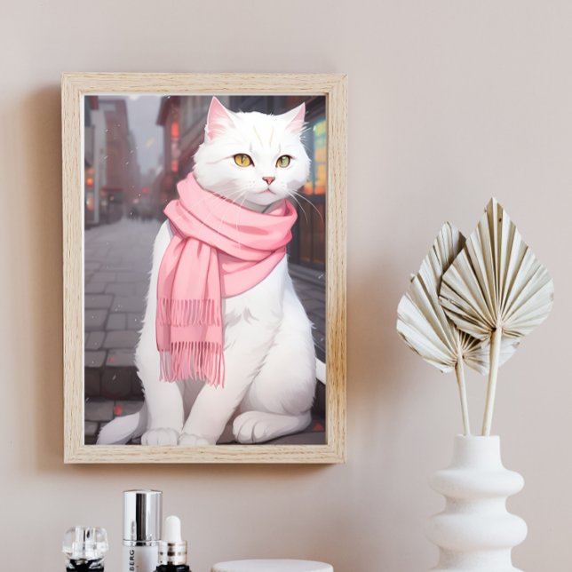 White Cat Pink Outfit Herbst Winter Manga Manga MA Poster (Von Creator hochgeladen)