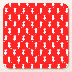 White Cat Polka Dot Muster Abgeschieden Rechteckiger Pappuntersetzer