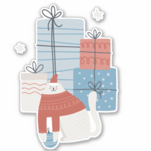 White Cat Red Pulater präsentiert Geschenke Orname Aufkleber