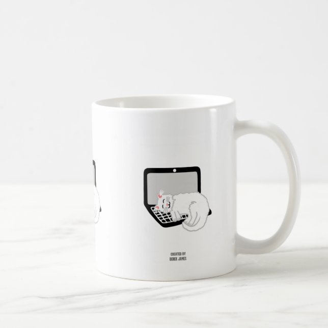White Cat Schlafen auf Laptop-Tasse Kaffeetasse (Rechts)