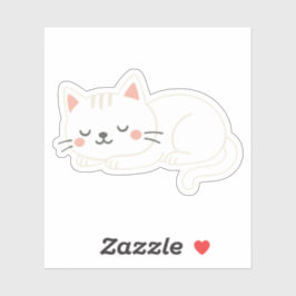 White Cat Sleeping – Adorable Soft Pet Art Aufkleber