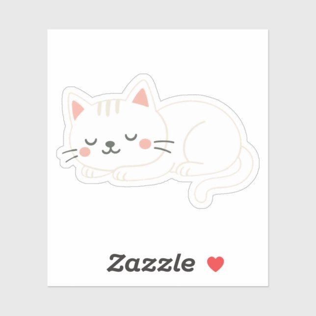 White Cat Sleeping – Adorable Soft Pet Art Aufkleber (Blatt)