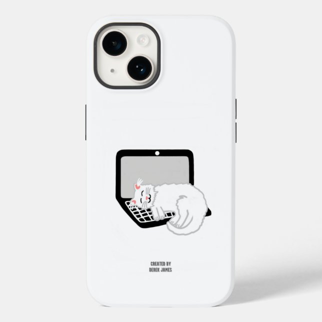 White Cat Sleeping on Laptop Apple iPhone 14 Fall Case-Mate iPhone 14 Hülle (Rückseite)