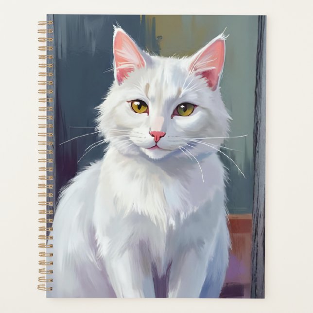 White Cat | Watercolor Cat Pet Painting Planer (Vorderseite)