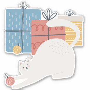 White Cat Weihnachtsbällchen Geschenke präsentiere Aufkleber
