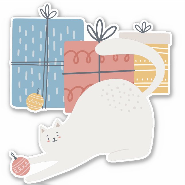 White Cat Weihnachtsbällchen Geschenke präsentiere Aufkleber (Vorderseite)