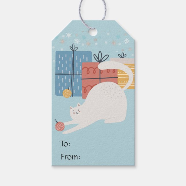 White Cat Weihnachtsbällchen Geschenke präsentiere Geschenkanhänger (Vorderseite)