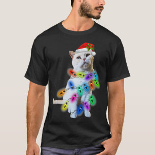 White Cat Weihnachtslicht lustige Katze Liebhaber  T-Shirt