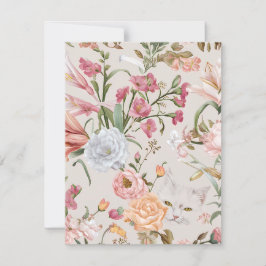 White Cats Pink Roses Floral Flat Thank You Card Dankeskarte