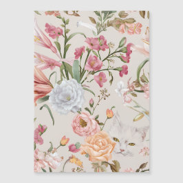 White Cats Pink Roses Floral Flat Thank You Card Magnetkarte