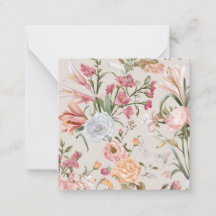 White Cats Pink Roses Floral Flat Thank You Card